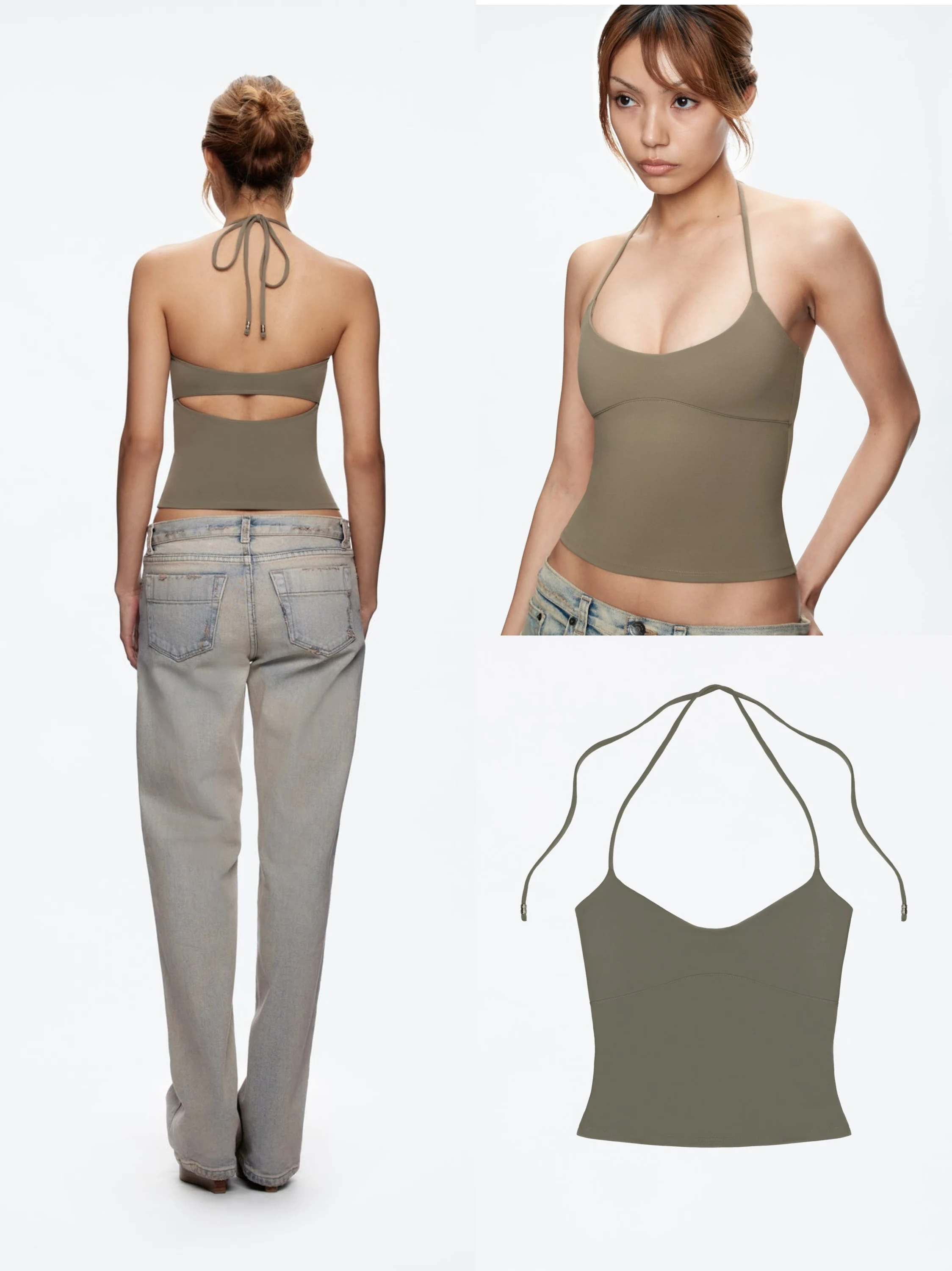Tank Women's Army Green Open Back Stretch Camisole Top Metal Accessories Self-Tie Shoulder Strap Design Low Collar Sexy Halter Top
Tank Women's Army Green Open Back Stretch Camisole Top Metal Accessories Self-Tie Shoulder Strap Design Low Collar Sexy Halter Top