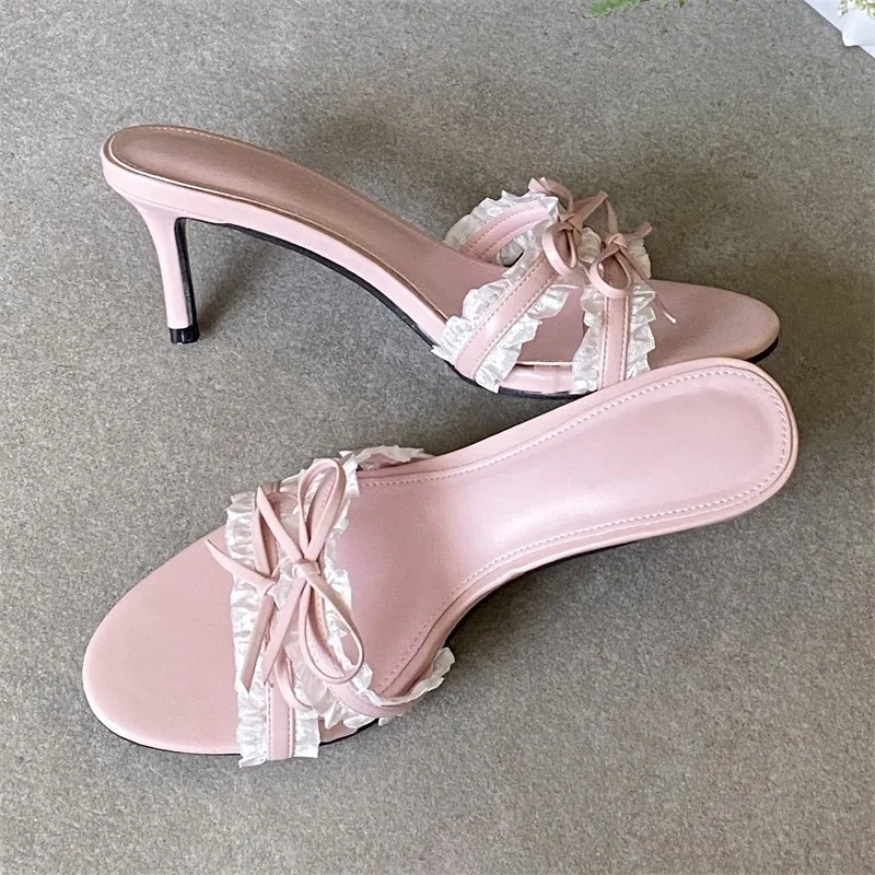 Aneikeh Summer Fashion Pink Ruffle Lace Bow Mule Heels Women Open Square Toe Slip on Stiletto High Heel Slides Sandalias Mujer
Aneikeh Summer Fashion Pink Ruffle Lace Bow Mule Heels Women Open Square Toe Slip on Stiletto High Heel Slides Sandalias Mujer