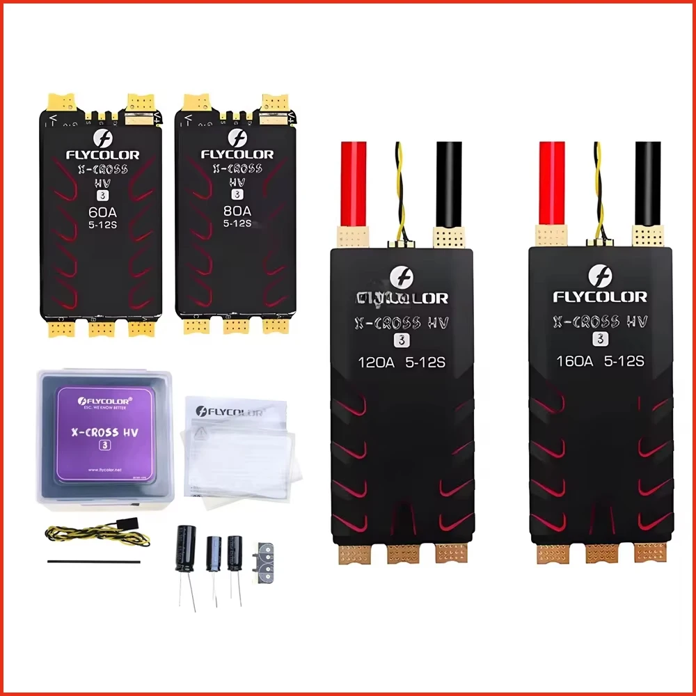 Бесколлекторный регулятор скорости Flycolor X-cross HV3 60A/80A/120A/160A 5-12S 32-бит с алюминиевыми радиаторами
Бесколлекторный регулятор скорости Flycolor X-cross HV3 60A/80A/120A/160A 5-12S 32-бит с алюминиевыми радиаторами