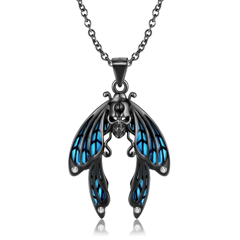 Blue cicada skull necklace S925 pure silver electroplated black gold mixed with dark style necklace for men and women
Blue cicada skull necklace S925 pure silver electroplated black gold mixed with dark style necklace for men and women