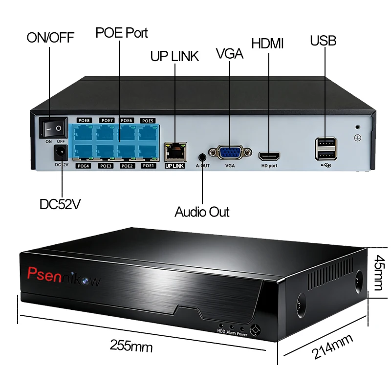 Psennikow Tuya NVR H.265 8CH Smart PoE 8MP Security IP Camera Video Surveillance CCTV System Remote Viewing Network Recorder