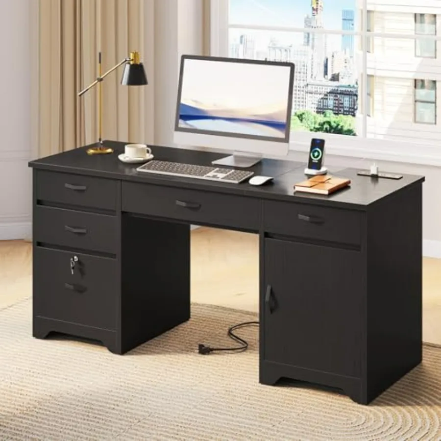 59 Office Desk with Lockable Drawers Modern Computer Desk with File Drawer Charging Station Drop-Front Keyboard Drawer Executiv
59 Office Desk with Lockable Drawers Modern Computer Desk with File Drawer Charging Station Drop-Front Keyboard Drawer Executiv