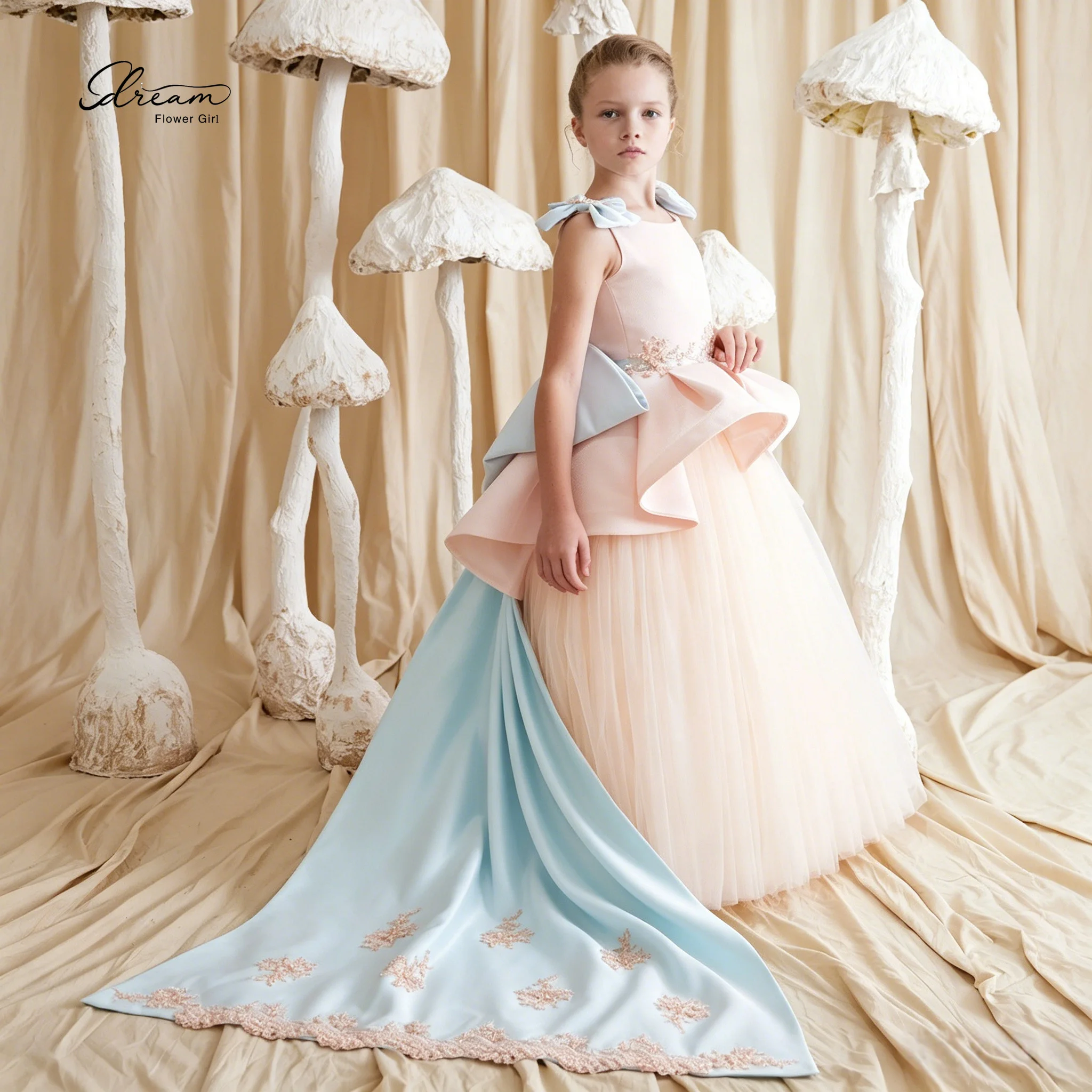 Pink Satin Sleeveless Floor-Length Ball Gown Formal Children's Attire featuring Blue Butterfly Embroidery and a Blue Shawl
Pink Satin Sleeveless Floor-Length Ball Gown Formal Children's Attire featuring Blue Butterfly Embroidery and a Blue Shawl