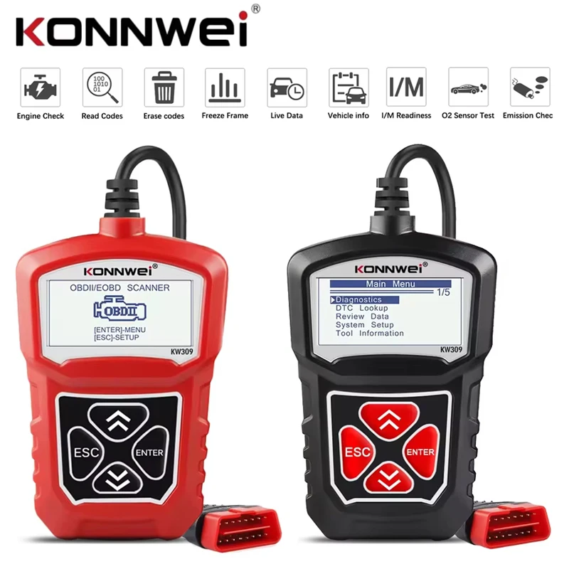 KONNWEI KW310 OBD2 Сканер Автомобильный считыватель кодов Инструмент для проверки освещения двигателя KW309 Автомобильный диагностический сканер с русским PK ELM327
KONNWEI KW310 OBD2 Сканер Автомобильный считыватель кодов Инструмент для проверки освещения двигателя KW309 Автомобильный диагностический сканер с русским PK ELM327