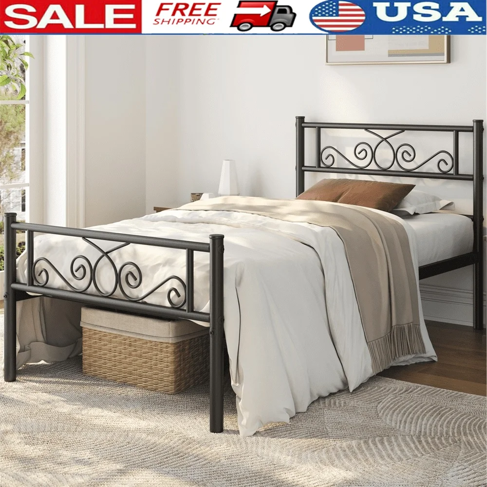Modern Scroll Metal Bed Twin Platform Frame Black Iron Structure with Under Bed Storage Bedroom Guest Room Dorm Apartment
Modern Scroll Metal Bed Twin Platform Frame Black Iron Structure with Under Bed Storage Bedroom Guest Room Dorm Apartment