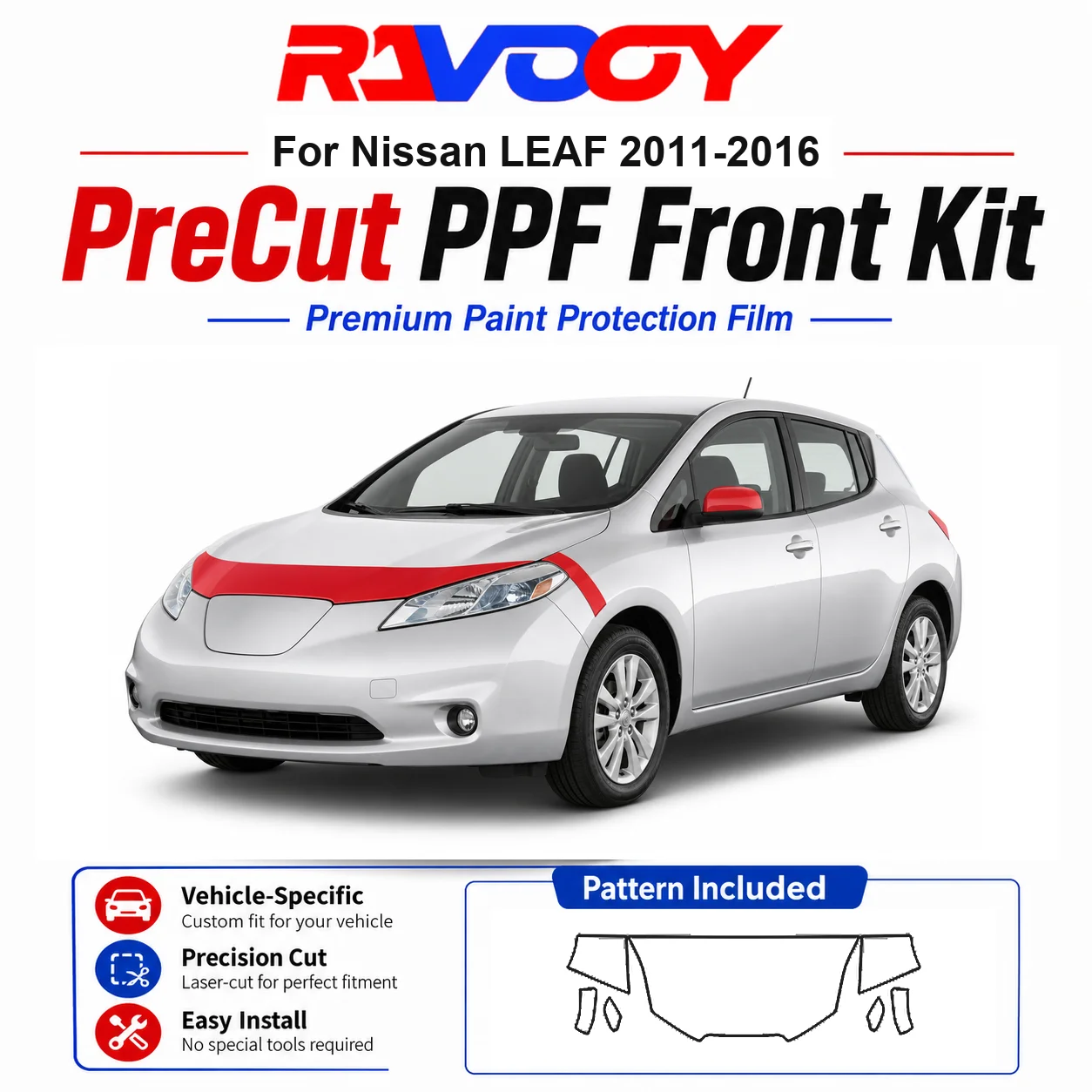 8.5mil TPU Precut PPF Kit For Nissan LEAF 2011-2016 - Hood, Fenders & Mirror Set - Self-Healing Clear Bra Film
8.5mil TPU Precut PPF Kit For Nissan LEAF 2011-2016 - Hood, Fenders & Mirror Set - Self-Healing Clear Bra Film