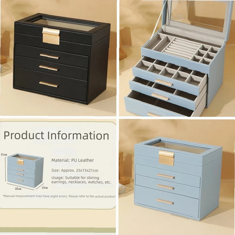 PU Jewelry Storage Box, Anti-Oxidation Multi-Layer Design, 4-Layer Jewelry Box with Mirror & Hardware Compartments
PU Jewelry Storage Box, Anti-Oxidation Multi-Layer Design, 4-Layer Jewelry Box with Mirror & Hardware Compartments