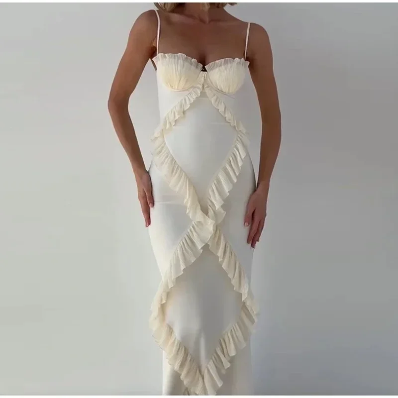White Ruffle Maxi Dress Women Elegant Spaghetti Strap Slim Evening Party Dresses Summer Sexy Split Backless Holiday Dress 2024
White Ruffle Maxi Dress Women Elegant Spaghetti Strap Slim Evening Party Dresses Summer Sexy Split Backless Holiday Dress 2024