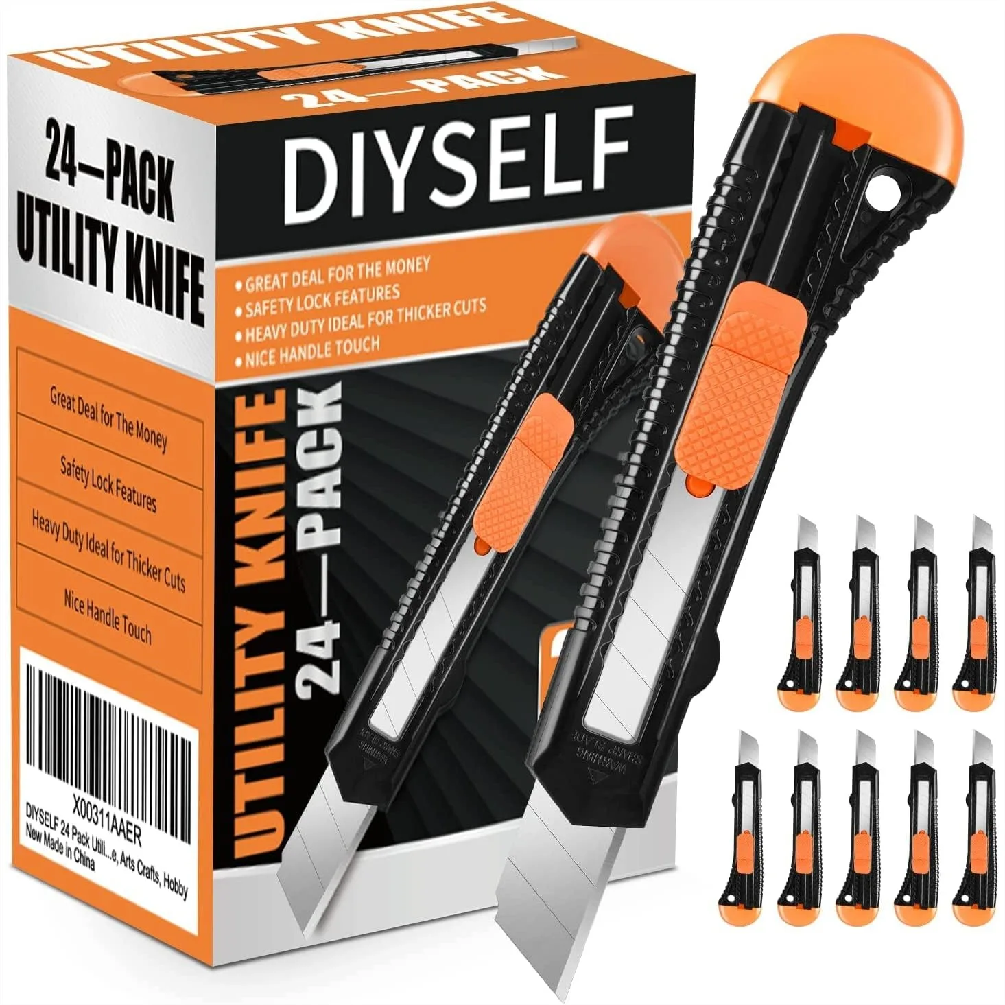 24 Pack Box Cutters Retractable Utility Knife with 18mm Snap Off Blades for Warehouse DIY Craft Hobby Modeling
24 Pack Box Cutters Retractable Utility Knife with 18mm Snap Off Blades for Warehouse DIY Craft Hobby Modeling