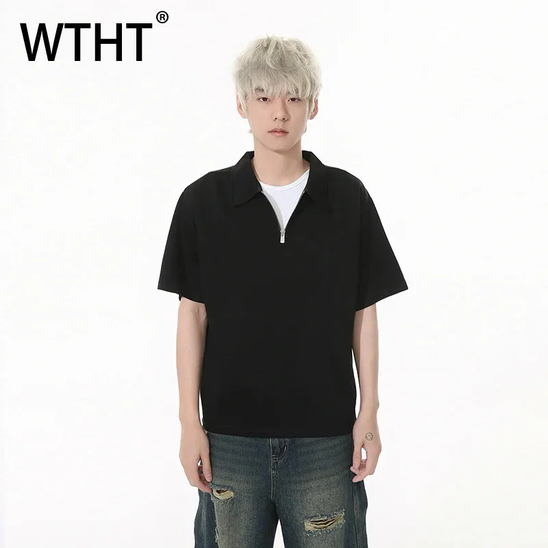 WTHT Trendy Summer Men's Solid Color Zipper Design Loose T-shirts New Fashion Turn-down Collar Short Sleeve Tops Male 2A0055
WTHT Trendy Summer Men's Solid Color Zipper Design Loose T-shirts New Fashion Turn-down Collar Short Sleeve Tops Male 2A0055