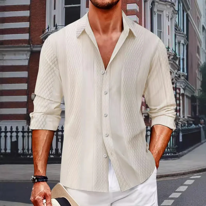 Spring and Autumn New European and American Style Jacquard Single-Breasted Men's Turn-Down Collar Long Sleeve Shirt
Spring and Autumn New European and American Style Jacquard Single-Breasted Men's Turn-Down Collar Long Sleeve Shirt