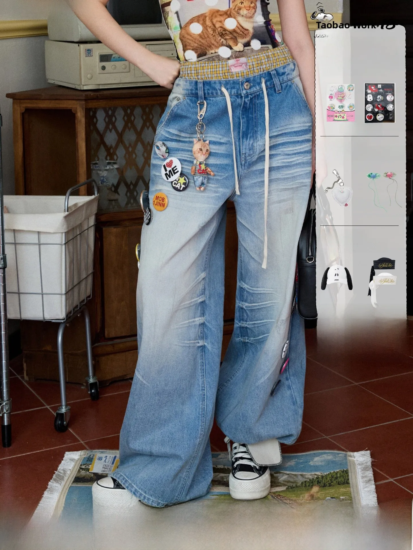 Rustic Blue Faded Denim Jeans Women's Wide Leg Scratch Design Low Waist Cotton Casual Straight Leg Pants by 1JINN STUDIO
Rustic Blue Faded Denim Jeans Women's Wide Leg Scratch Design Low Waist Cotton Casual Straight Leg Pants by 1JINN STUDIO