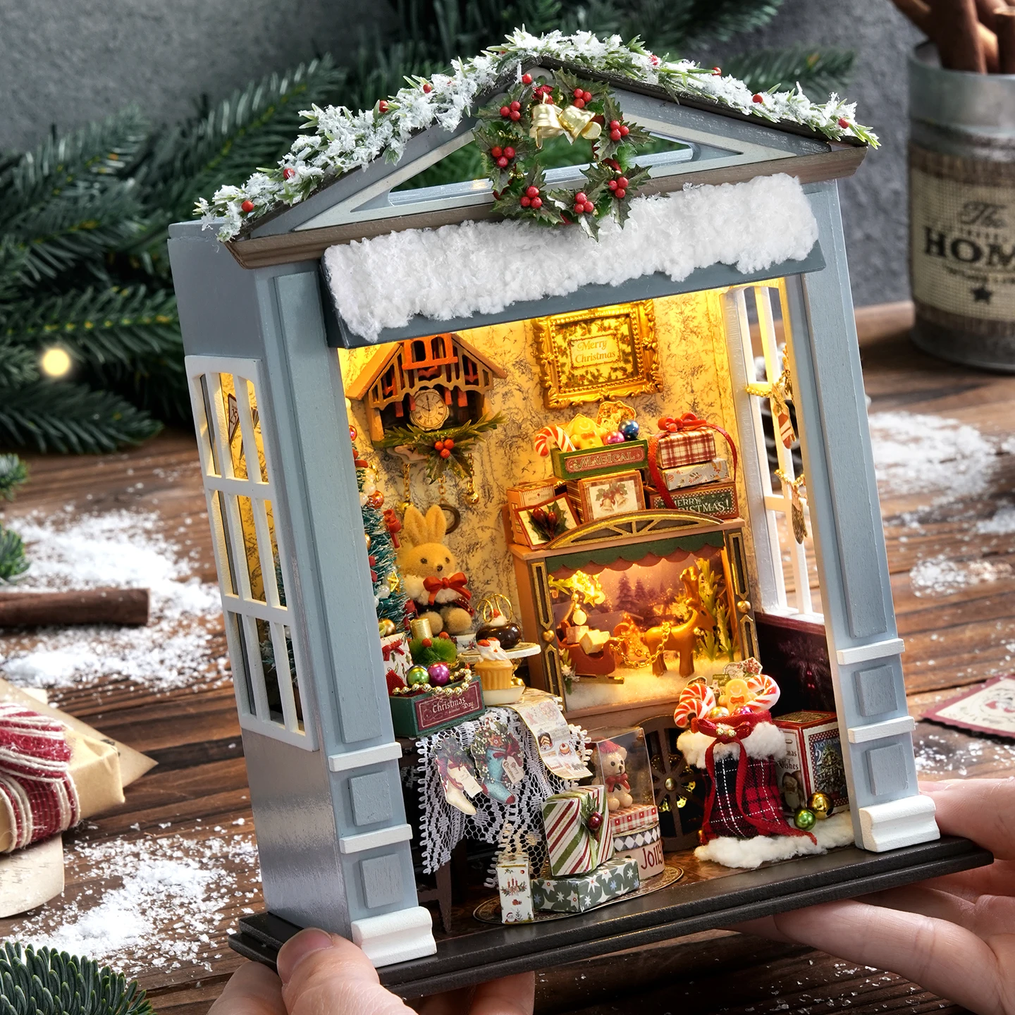 DIY Christmas Book Nook Wooden Miniature Model Kits Joyful Journey Bookend 3D Puzzle with Light Bookshelf for Friends Gifts
DIY Christmas Book Nook Wooden Miniature Model Kits Joyful Journey Bookend 3D Puzzle with Light Bookshelf for Friends Gifts