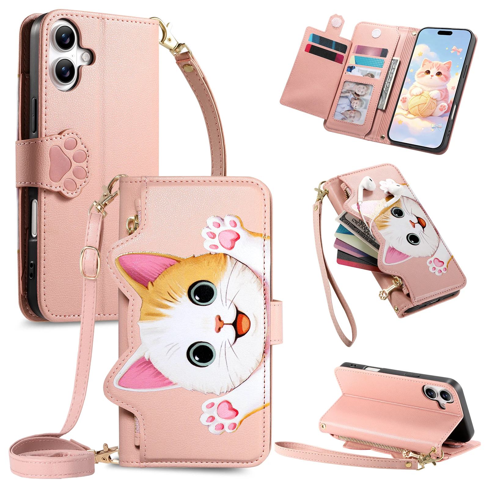 Cartoon Cat Crossbody Wrist Strap Phone Case for IPhone 17E 16E 16 Plus 15 14 13 12 11 17 Pro Max Wallet Card Flip Leather Cover
Cartoon Cat Crossbody Wrist Strap Phone Case for IPhone 17E 16E 16 Plus 15 14 13 12 11 17 Pro Max Wallet Card Flip Leather Cover