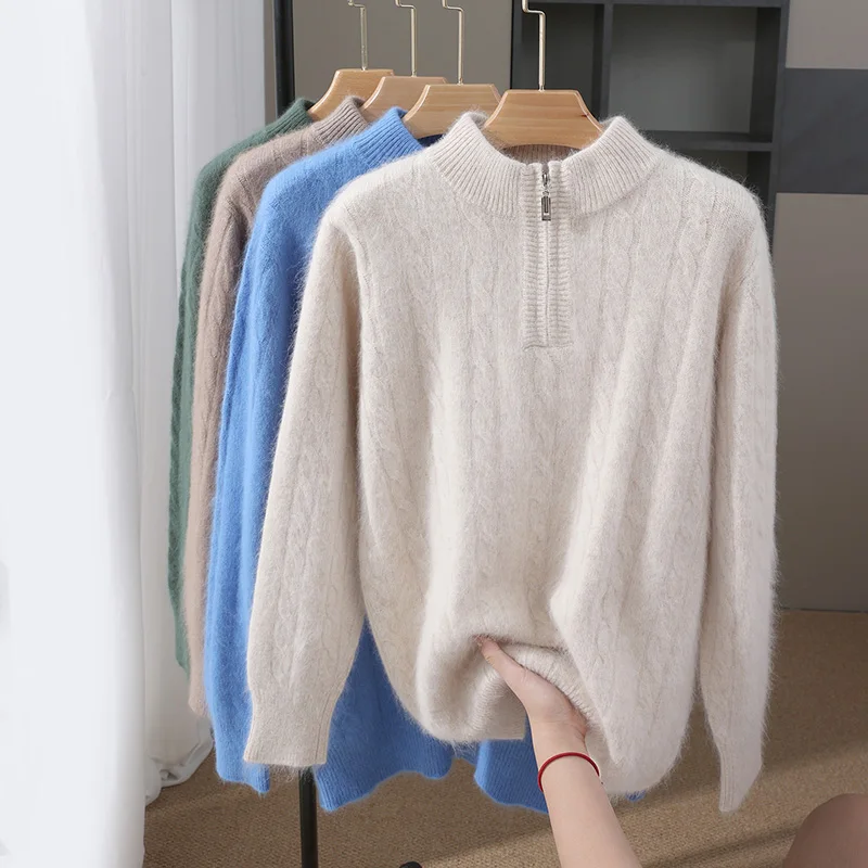 Autumn Winter 100% Mink cashmere Sweater Men's Semi-Turtleneck Solid Color Sweater Semi-Zipper Loose Knitted Bottoming Shirt Top
Autumn Winter 100% Mink cashmere Sweater Men's Semi-Turtleneck Solid Color Sweater Semi-Zipper Loose Knitted Bottoming Shirt Top