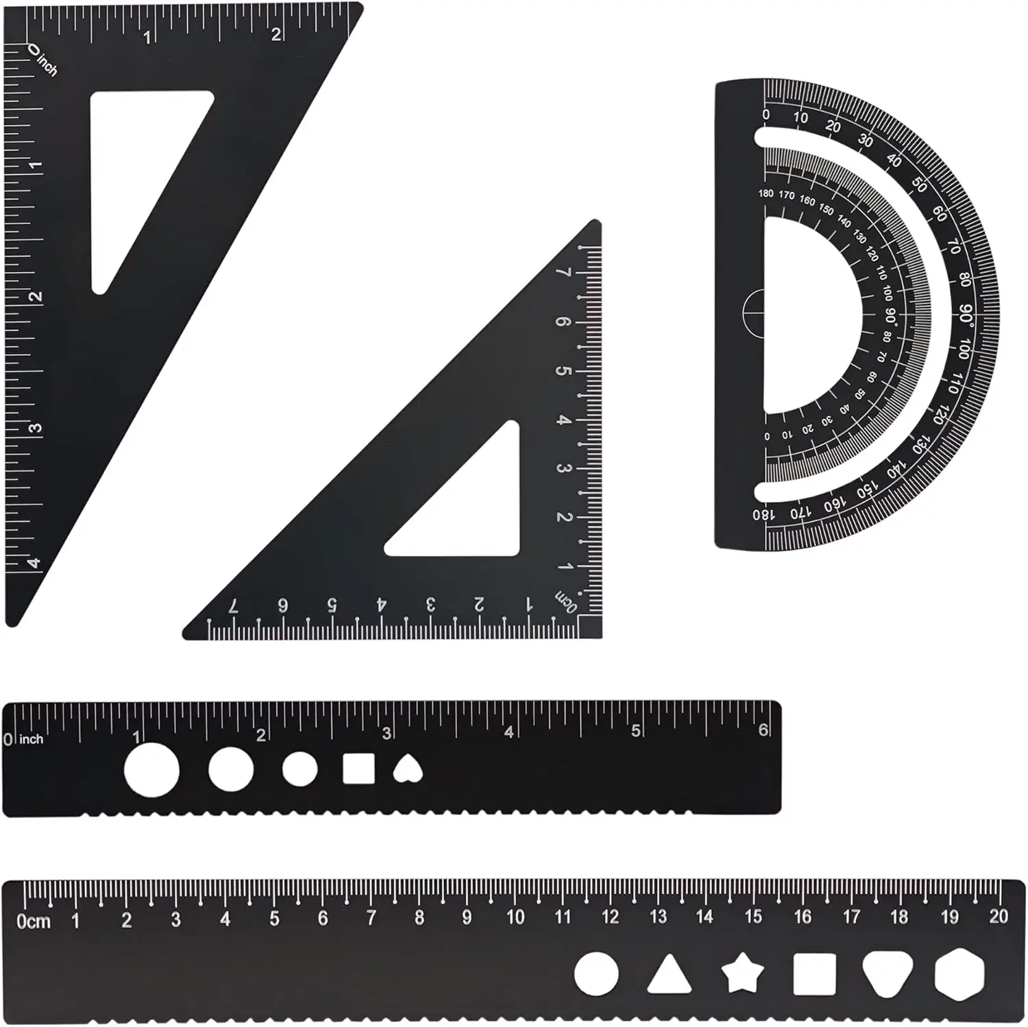 Metal Geometry Set, 5-Piece Math Drafting Ruler Kit with Aluminum Triangle Rulers and Protractor, 8" & 6" Drawing Rulers, School & Office Measuring Tool
Metal Geometry Set, 5-Piece Math Drafting Ruler Kit with Aluminum Triangle Rulers and Protractor, 8" & 6" Drawing Rulers, School & Office Measuring Tool