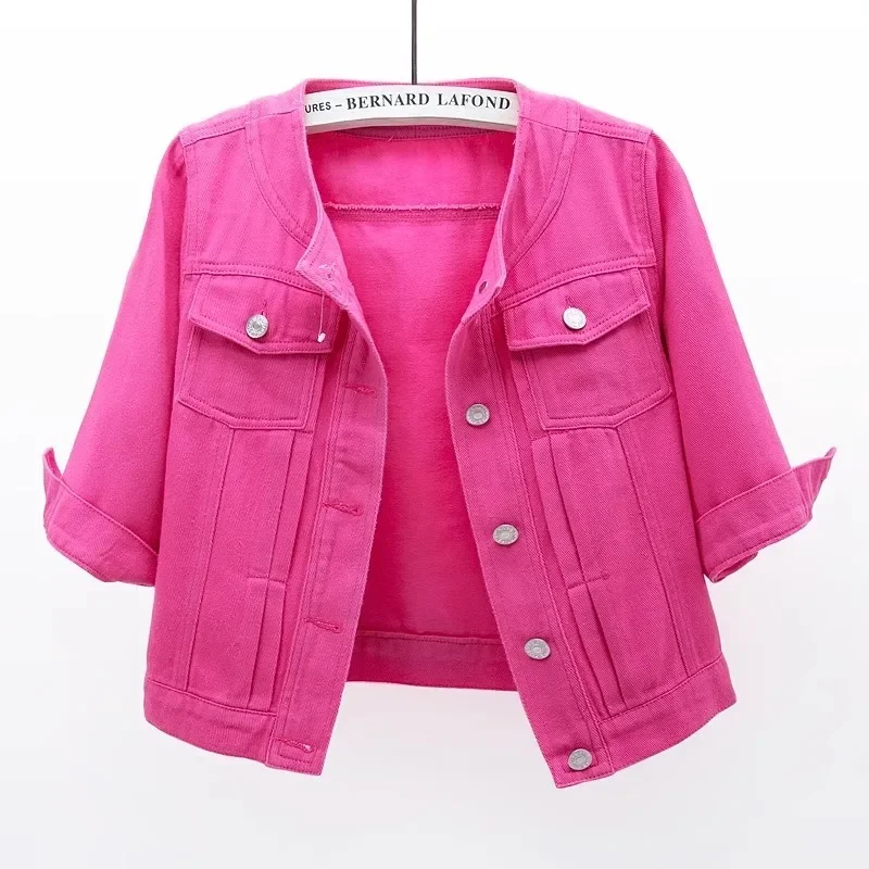 Spring Summer Thin Rose Red Denim Jacket Women Slim Short Student Outerwear Fashion Big Pocket Half Sleeve Jeans Jacket Female
Spring Summer Thin Rose Red Denim Jacket Women Slim Short Student Outerwear Fashion Big Pocket Half Sleeve Jeans Jacket Female