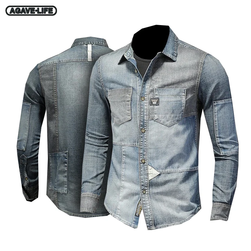 Retro Casual Men's Jean Shirt Patchwork Lapel Long Sleeve Denim Shirts Men High Quality Vintage Denim Shirts Men Lapel Clothing
Retro Casual Men's Jean Shirt Patchwork Lapel Long Sleeve Denim Shirts Men High Quality Vintage Denim Shirts Men Lapel Clothing
