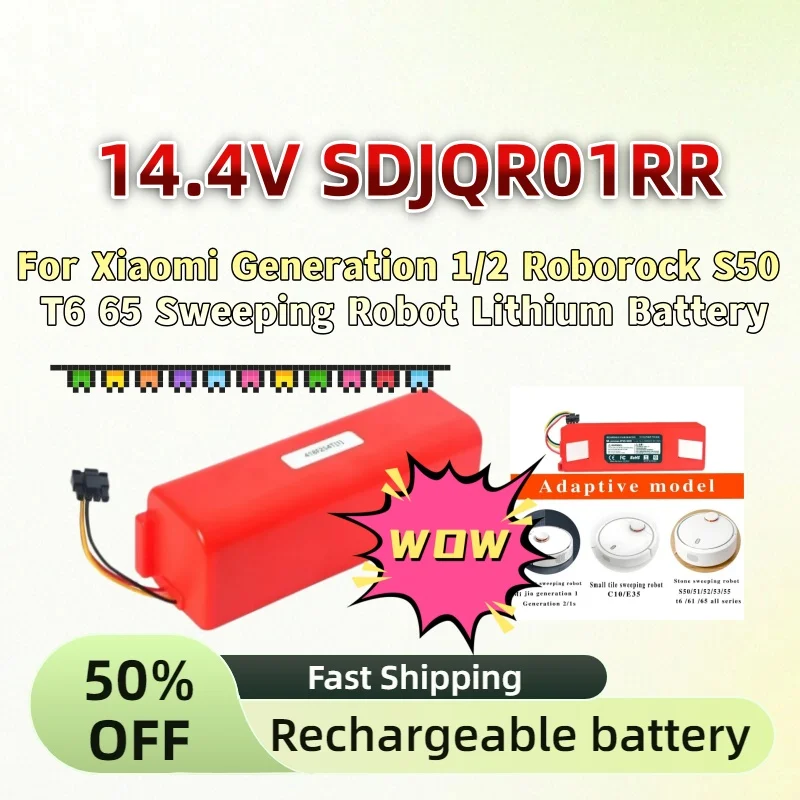 Новая литиевая аккумуляторная батарея 14.4V 5.2Ah-6.5Ah SDJQR01RR для роботов-пылесосов Xiaomi Generation 1/2 Roborock S50 T6 65
Новая литиевая аккумуляторная батарея 14.4V 5.2Ah-6.5Ah SDJQR01RR для роботов-пылесосов Xiaomi Generation 1/2 Roborock S50 T6 65