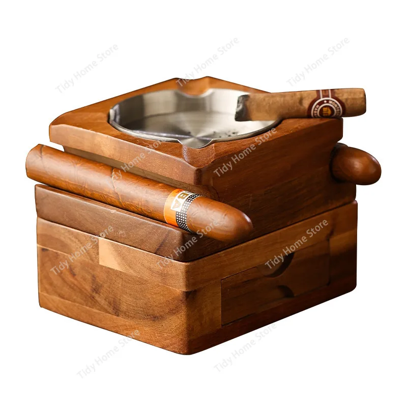 Cigar ashtray with whiskey cup holder, drawer storage, practical
Cigar ashtray with whiskey cup holder, drawer storage, practical