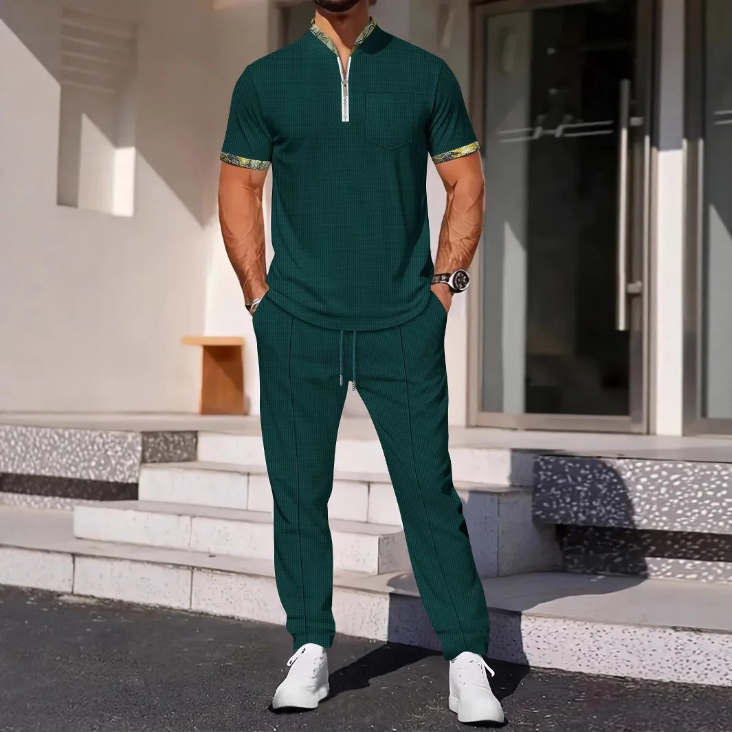 2026 Cross-border Men's New Waffle Textured Stand-up Collar Zip Color-blocking Short-sleeve and Long-pants Breathable Casual Spo
2026 Cross-border Men's New Waffle Textured Stand-up Collar Zip Color-blocking Short-sleeve and Long-pants Breathable Casual Spo