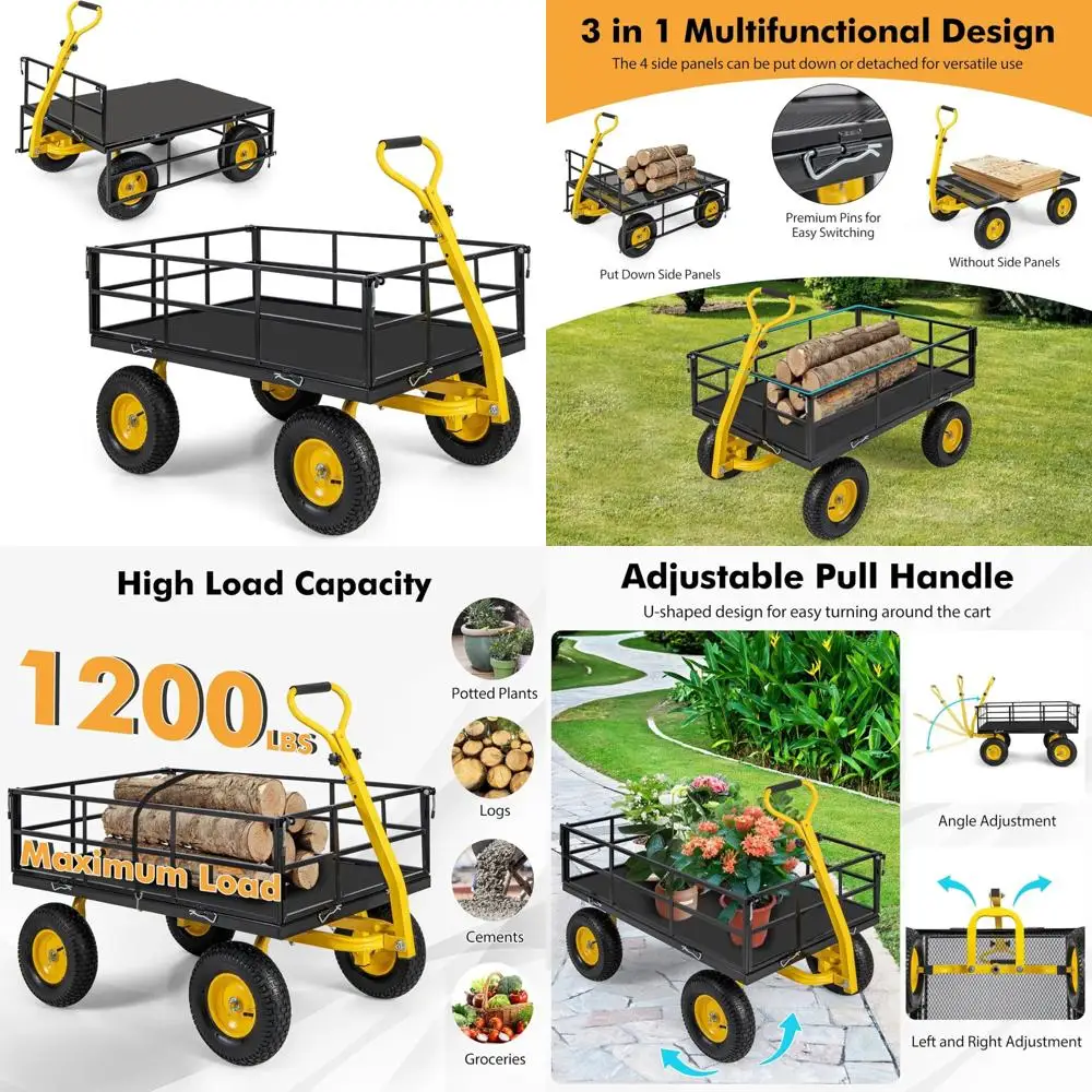 Mesh Steel Garden Cart 1200LBS Capacity Utility Wagon with Removable Sides, 13 Pneumatic Tires, Adjustable Handle, Bungee Cord f
Mesh Steel Garden Cart 1200LBS Capacity Utility Wagon with Removable Sides, 13 Pneumatic Tires, Adjustable Handle, Bungee Cord f