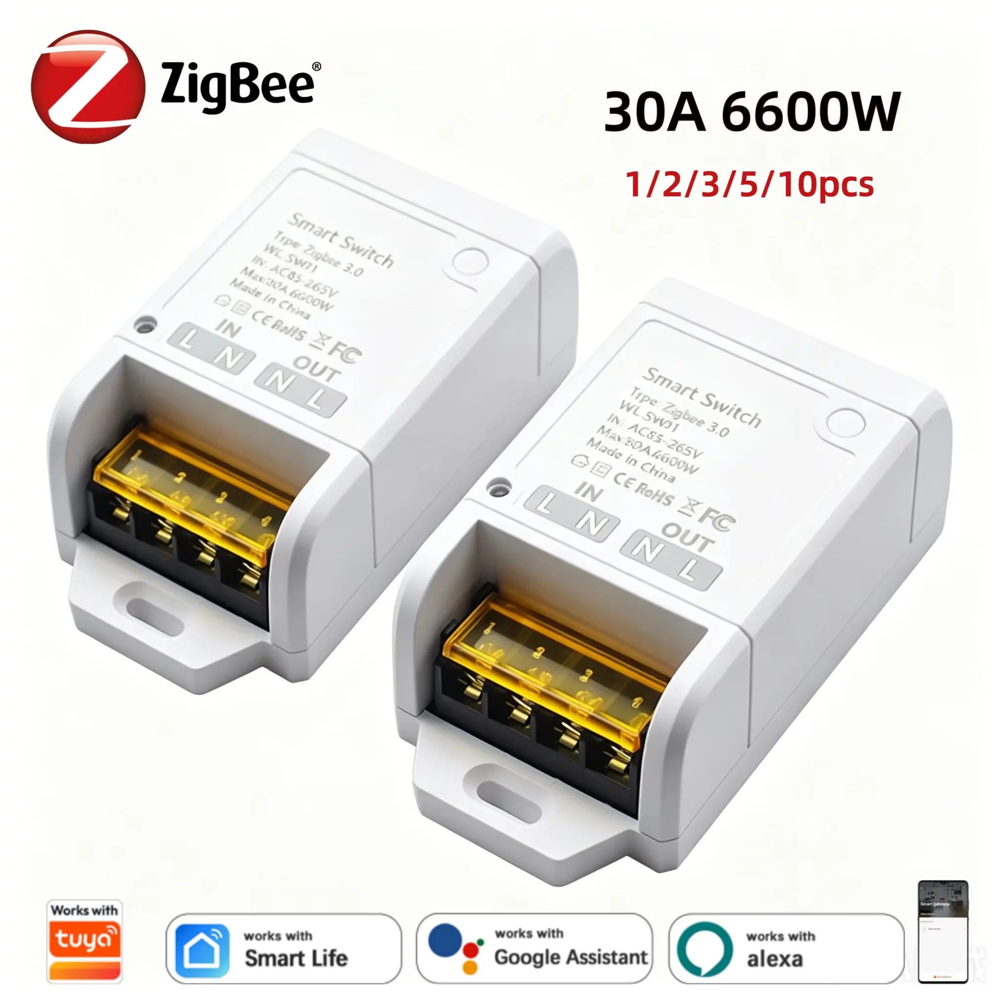 1-10pcs ZigBee 3.0 Smart Switch 30A 6600W Relay Module Timer AC85-265V Home Automation Control Works with Tuya Alexa Google Home
1-10pcs ZigBee 3.0 Smart Switch 30A 6600W Relay Module Timer AC85-265V Home Automation Control Works with Tuya Alexa Google Home