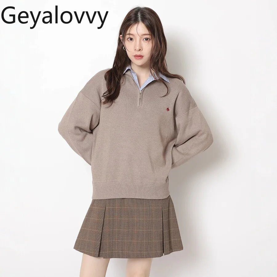 Autumn Winter Knitted Top Japanese Style Embroider Half-zip Loose Pullover Long Sleeves Casual Women's Knitting Shirt
Autumn Winter Knitted Top Japanese Style Embroider Half-zip Loose Pullover Long Sleeves Casual Women's Knitting Shirt
