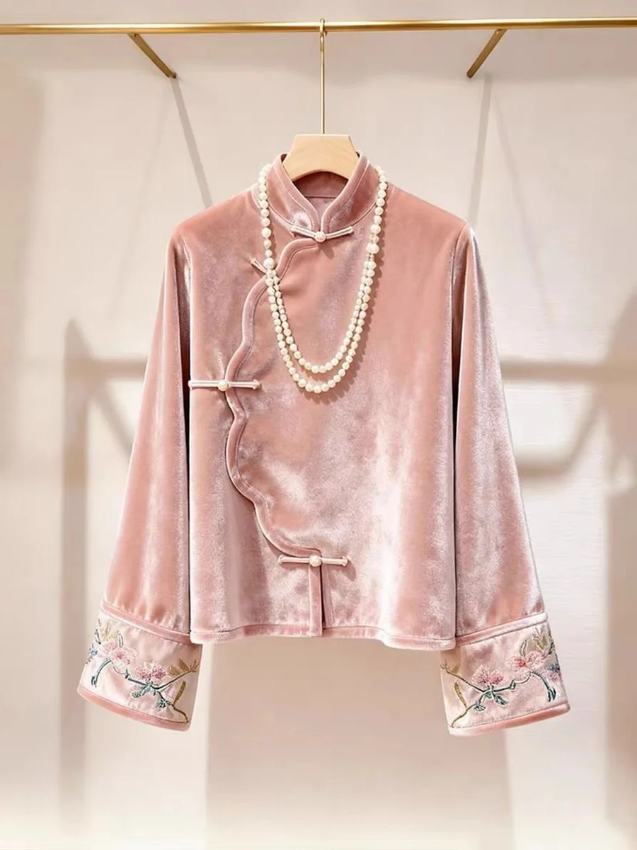 New Chinese Style Thick Velvet Jacket Women's Fashionable Retro Button up Top Pink Elegant Ladylike Short Outerwear
New Chinese Style Thick Velvet Jacket Women's Fashionable Retro Button up Top Pink Elegant Ladylike Short Outerwear