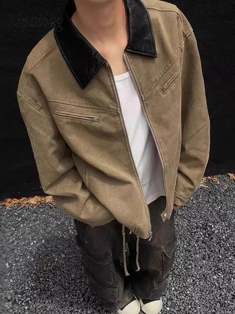 Stylish Leather Turn-down Collar Jacket Coats Men Vintage Patchwork Zip-up Slim Jackets Autumn Men's Trendy Long Sleeve Cardigan
Stylish Leather Turn-down Collar Jacket Coats Men Vintage Patchwork Zip-up Slim Jackets Autumn Men's Trendy Long Sleeve Cardigan