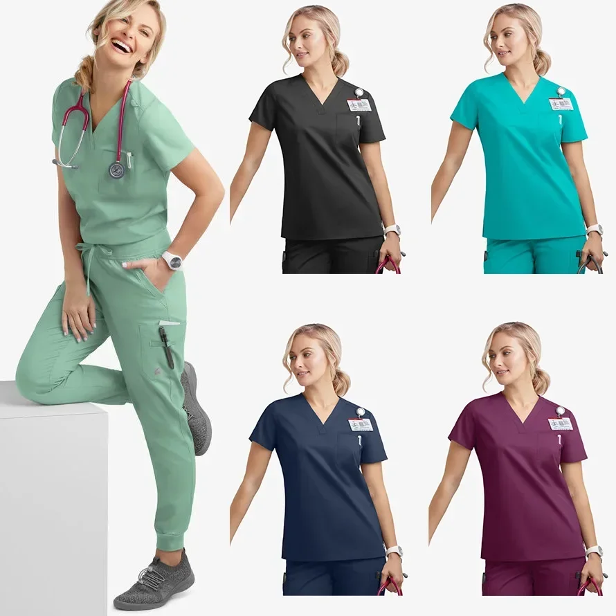 Customizable LOGO Jogger Suits Doctor Nursing Uniforms Short Sleeve V-neck Tops Pocket Pants Nurse Scrubs Set Medical Clothes
Customizable LOGO Jogger Suits Doctor Nursing Uniforms Short Sleeve V-neck Tops Pocket Pants Nurse Scrubs Set Medical Clothes