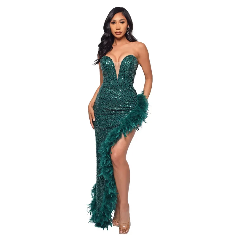 Feathers Shiny Sequin Party Evening Dress Elegant Women Sexy Mesh Patchwork Strapless Irregular Backless Birthday Prom Dresses
Feathers Shiny Sequin Party Evening Dress Elegant Women Sexy Mesh Patchwork Strapless Irregular Backless Birthday Prom Dresses