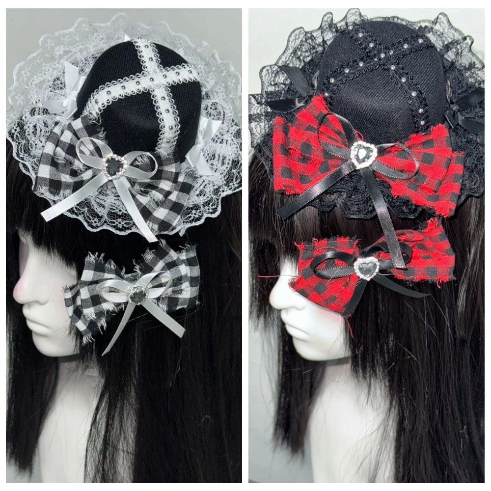 Handmade Subculture Landmine Style Red Grid Black White Lolita Dark Gothic Mini Top Hat Bow Haie Clip Headwear Accessory
Handmade Subculture Landmine Style Red Grid Black White Lolita Dark Gothic Mini Top Hat Bow Haie Clip Headwear Accessory