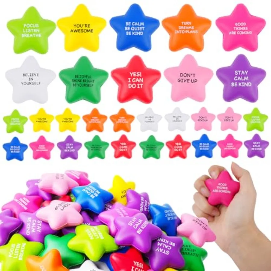 300PCS Bulk Star Stress Balls for Adults - Soft Foam, Multi-Color, Motivational Quotes for Anxiety Anger Relief at Work/School/
300PCS Bulk Star Stress Balls for Adults - Soft Foam, Multi-Color, Motivational Quotes for Anxiety Anger Relief at Work/School/