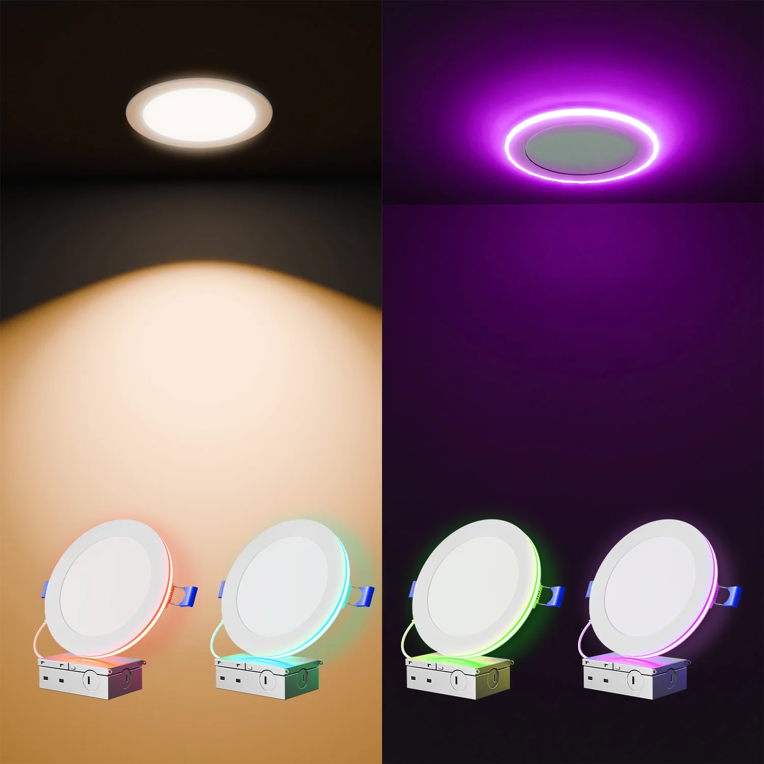 4Pack 6inch Led Ultra-Thin Embedded Lamps, Color Temperature 2700-6500K Adjustable, Night Ring Supports Rgb Color Adjustment, Wifi Link App, Suitable for Ceiling Lighting Decoration.
4Pack 6inch Led Ultra-Thin Embedded Lamps, Color Temperature 2700-6500K Adjustable, Night Ring Supports Rgb Color Adjustment, Wifi Link App, Suitable for Ceiling Lighting Decoration.