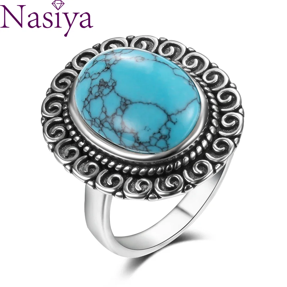 Charms 10x14MM Natural Turquoise Rings Women's Silver Color Jewelry Ring Vintage Anniversary Party Gifts for Wome
Charms 10x14MM Natural Turquoise Rings Women's Silver Color Jewelry Ring Vintage Anniversary Party Gifts for Wome