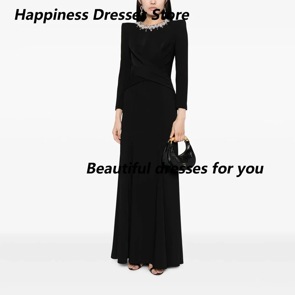 Black Long Sleeves Formal Dresses Luxury Beaded Crystal O-Neck A Line Floor Length Evening Gown for Wedding Party Customized
Black Long Sleeves Formal Dresses Luxury Beaded Crystal O-Neck A Line Floor Length Evening Gown for Wedding Party Customized