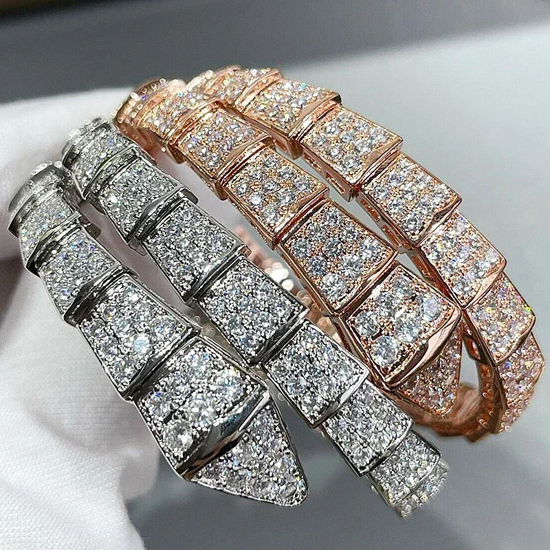 925 Sterling Silver High Quality Wide Version Full Of Diamond Snake Bone Bracelet Temperament Luxury Jewelry Gift To Friends
925 Sterling Silver High Quality Wide Version Full Of Diamond Snake Bone Bracelet Temperament Luxury Jewelry Gift To Friends
