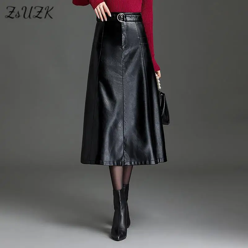 ZUZK Women Pu Leather Long A-Line Skirt With Belt 2022 Autumn Winter Fashion High Waist Elegant Office Lady Skirt
ZUZK Women Pu Leather Long A-Line Skirt With Belt 2022 Autumn Winter Fashion High Waist Elegant Office Lady Skirt