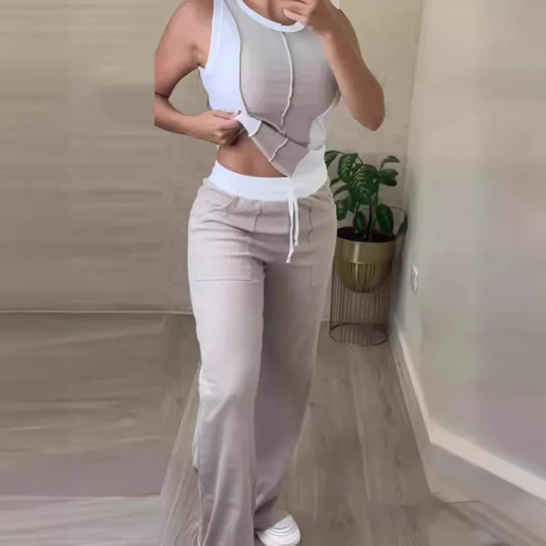 Women Suits Streetwear 2024 Summer New Fashion Versatile Colored Ribbed Sleeveless Vest and Pocket Design Pant Set for Female
Women Suits Streetwear 2024 Summer New Fashion Versatile Colored Ribbed Sleeveless Vest and Pocket Design Pant Set for Female