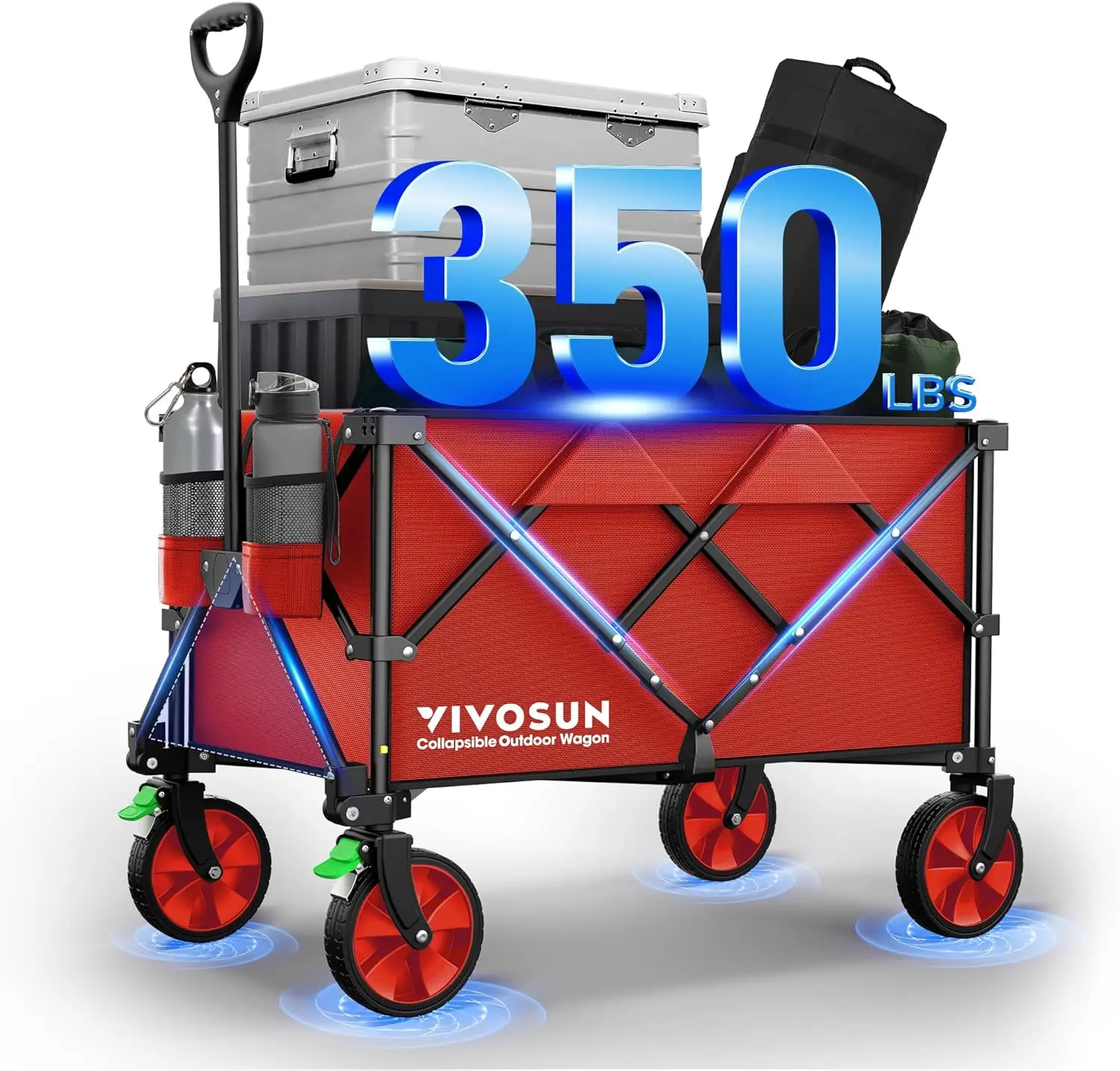 Collapsible Folding Wagon Cart with Silent Wheels, Cup Holders & Pockets, Adjustable Handle for Outdoor Use
Collapsible Folding Wagon Cart with Silent Wheels, Cup Holders & Pockets, Adjustable Handle for Outdoor Use