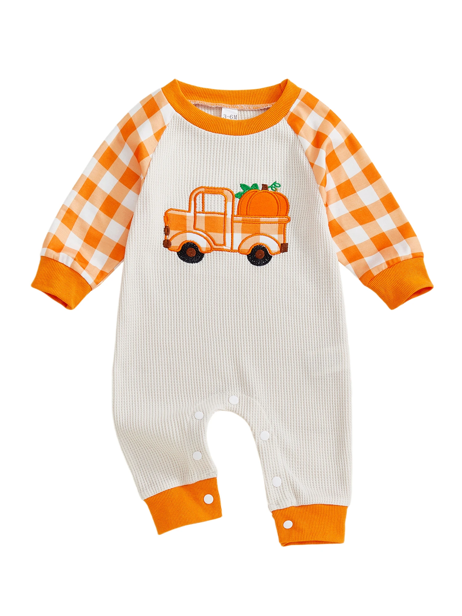Toddler Boy Halloween Costume Long Sleeve Round Neck Pumpkin Embroidery Plaid Romper with Car Design
Toddler Boy Halloween Costume Long Sleeve Round Neck Pumpkin Embroidery Plaid Romper with Car Design