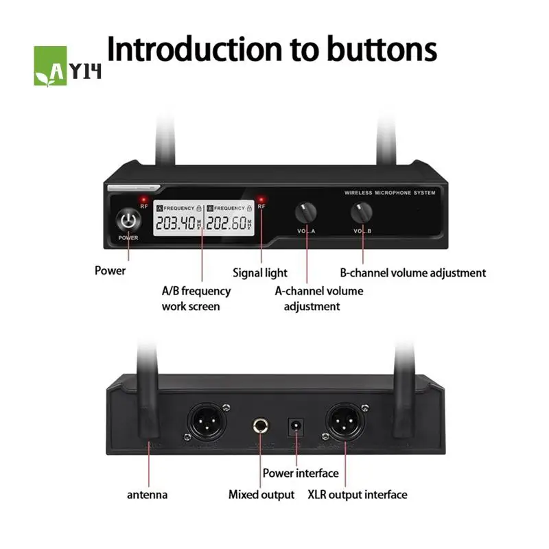 AY14 -Wireless Microphone Handheld Dual Channel VHF One To Two Microphone For Karaoke Wedding Party Band Church
AY14 -Wireless Microphone Handheld Dual Channel VHF One To Two Microphone For Karaoke Wedding Party Band Church