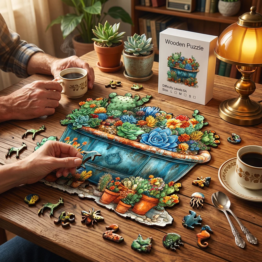 Succulent Garden Wooden Puzzle, Vintage Bathtub Cactus & Succulent Jigsaw for Plant Lovers, Unique Irregular Pieces
Succulent Garden Wooden Puzzle, Vintage Bathtub Cactus & Succulent Jigsaw for Plant Lovers, Unique Irregular Pieces