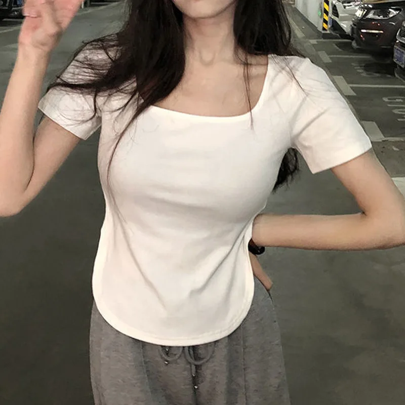 Summer New Pure Desire Wind Big U Neck Spicy Girl Top Looks Thin, Slim, Irregular Short Sleeve T-Shirt
Summer New Pure Desire Wind Big U Neck Spicy Girl Top Looks Thin, Slim, Irregular Short Sleeve T-Shirt
