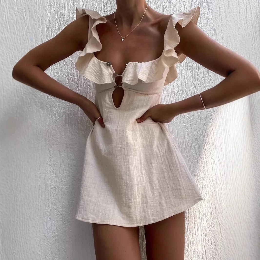 2025 New Fashion Ruffled Backless Dress For Women Summer Casual Elegant Solid Color Suspender Mini Dresses For Women
2025 New Fashion Ruffled Backless Dress For Women Summer Casual Elegant Solid Color Suspender Mini Dresses For Women