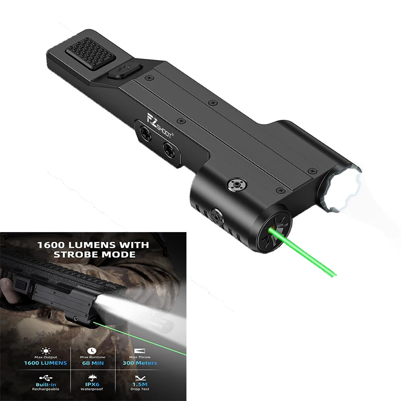 EZshoot Tactical Flashlight 1600 Lumen Rifle LED Light Green Laser Combo with USB Rechargeable Compatible with Picatinny Rail
EZshoot Tactical Flashlight 1600 Lumen Rifle LED Light Green Laser Combo with USB Rechargeable Compatible with Picatinny Rail