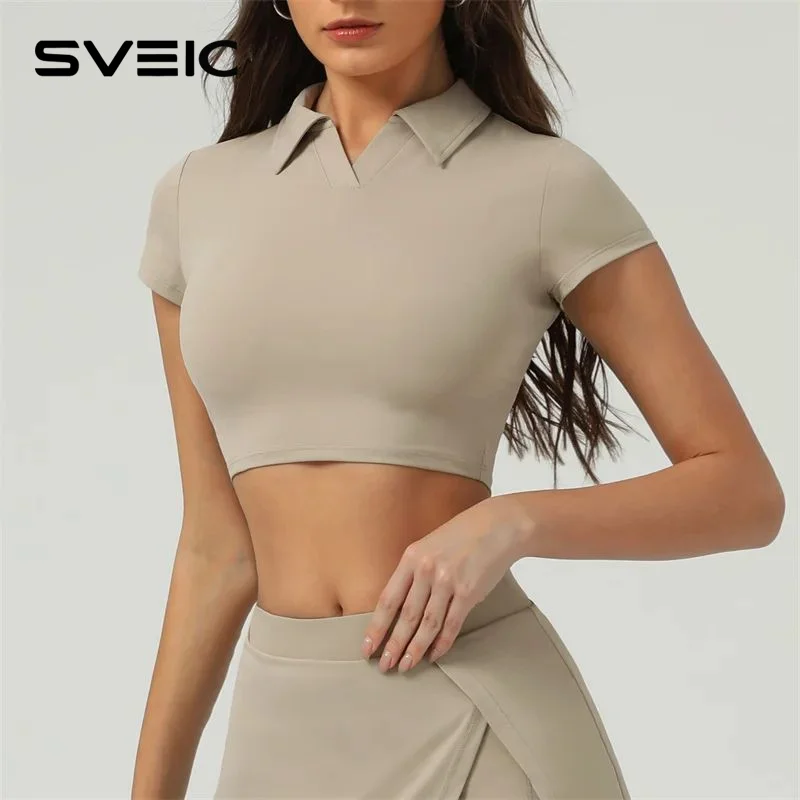 SVEIC Новые спортивные топы с коротким рукавом для йоги, Женская теннисная футболка для фитнеса, топ с лацканами, спортивная одежда для тренировок, куртка, одежда для спортзала
SVEIC Новые спортивные топы с коротким рукавом для йоги, Женская теннисная футболка для фитнеса, топ с лацканами, спортивная одежда для тренировок, куртка, одежда для спортзала