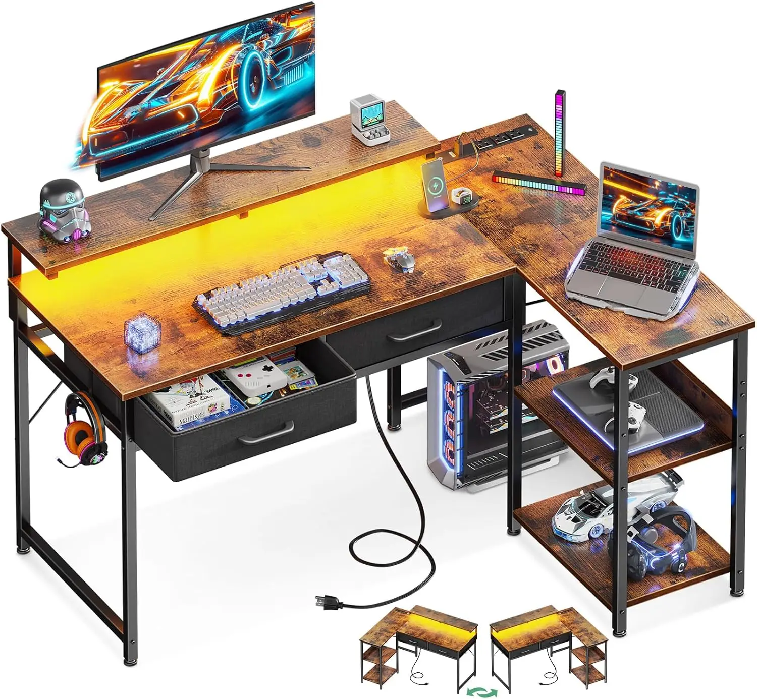 40 Inch L Shaped Gaming Desk with 2 Drawers & Storage Shelves, Computer Desk with USB Ports, Study Writing Table for Bedroom
40 Inch L Shaped Gaming Desk with 2 Drawers & Storage Shelves, Computer Desk with USB Ports, Study Writing Table for Bedroom