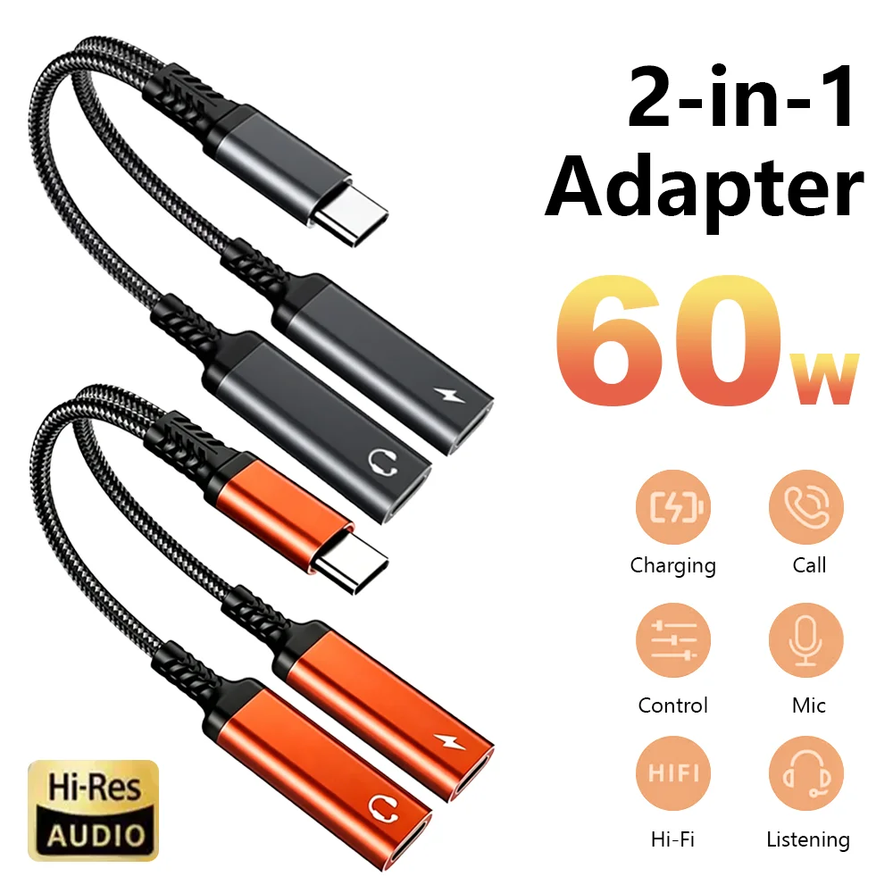 2 In 1 OTG USB Type C to Dual Type C Headphone Jack Aux Audio Adapter PD 60W Fast Charging Splitter For iPhone 17 Samsung Xiaomi
2 In 1 OTG USB Type C to Dual Type C Headphone Jack Aux Audio Adapter PD 60W Fast Charging Splitter For iPhone 17 Samsung Xiaomi